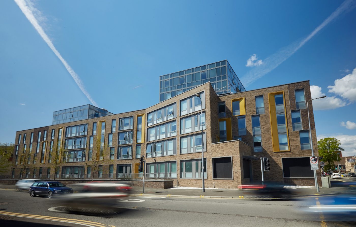Large modern student accommodation building in Cardiff