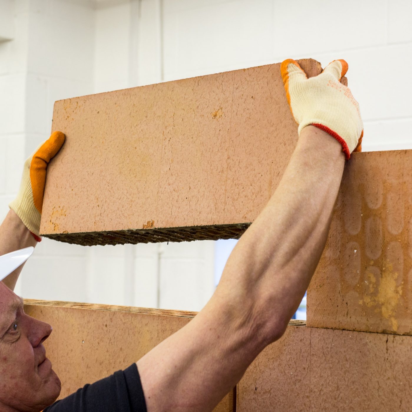 Porotherm clay blocks being laid.