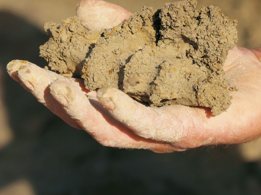 Hand holding a clump of Wienerberger Clay