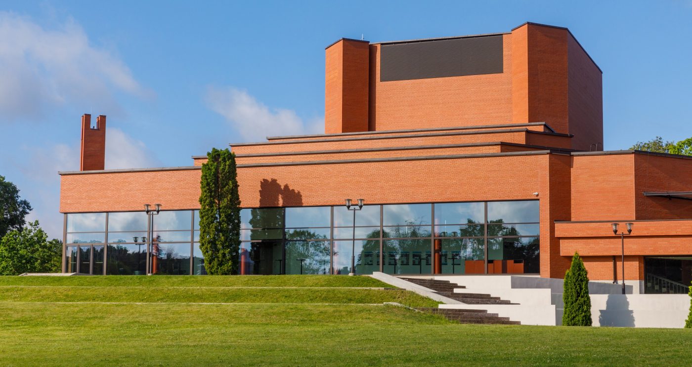 Theater Ugala in Viljandi, Estonia. Used materials: Terca ceramic bricks Red Smooth and customised designed bricks, Terca ceramic brick slips and corners Red Smooth.