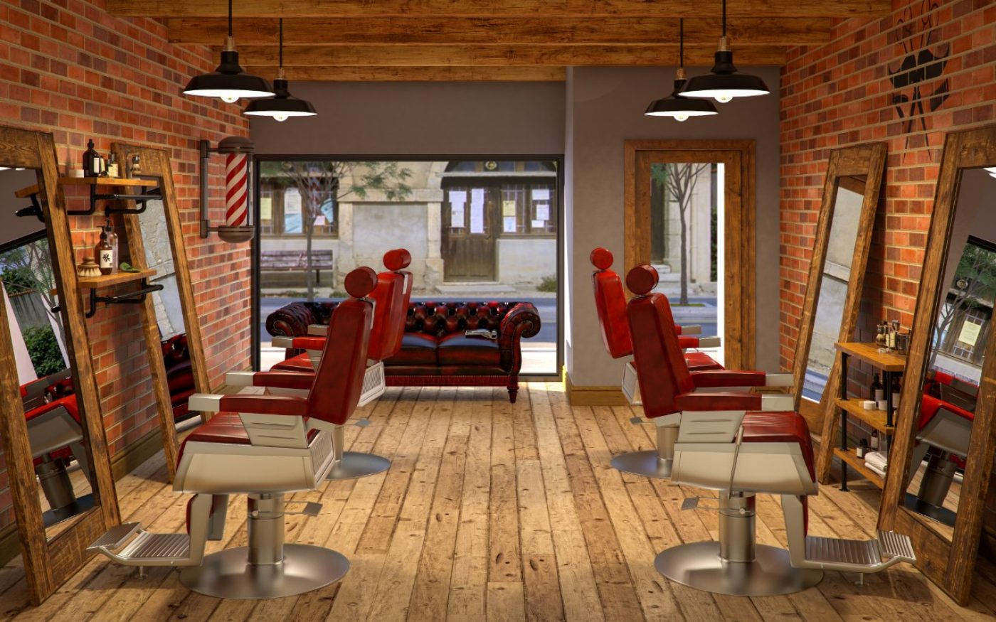 Barbershop interior with brick cladding walls