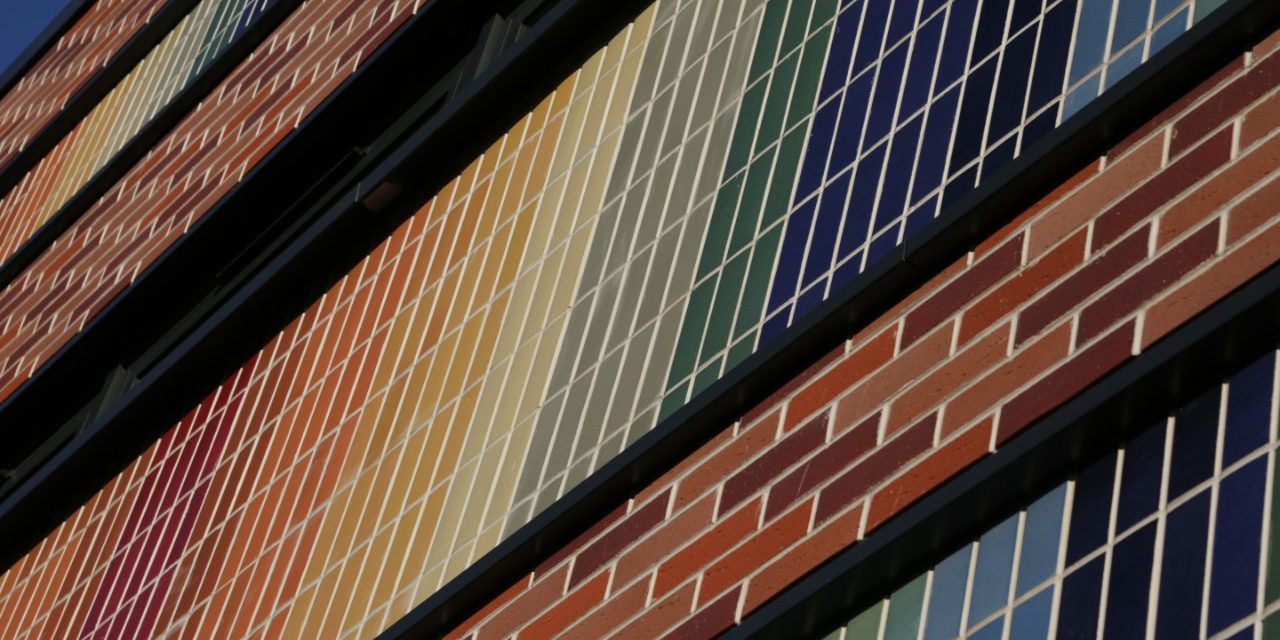 Rainbow coloured Corium brick tiles