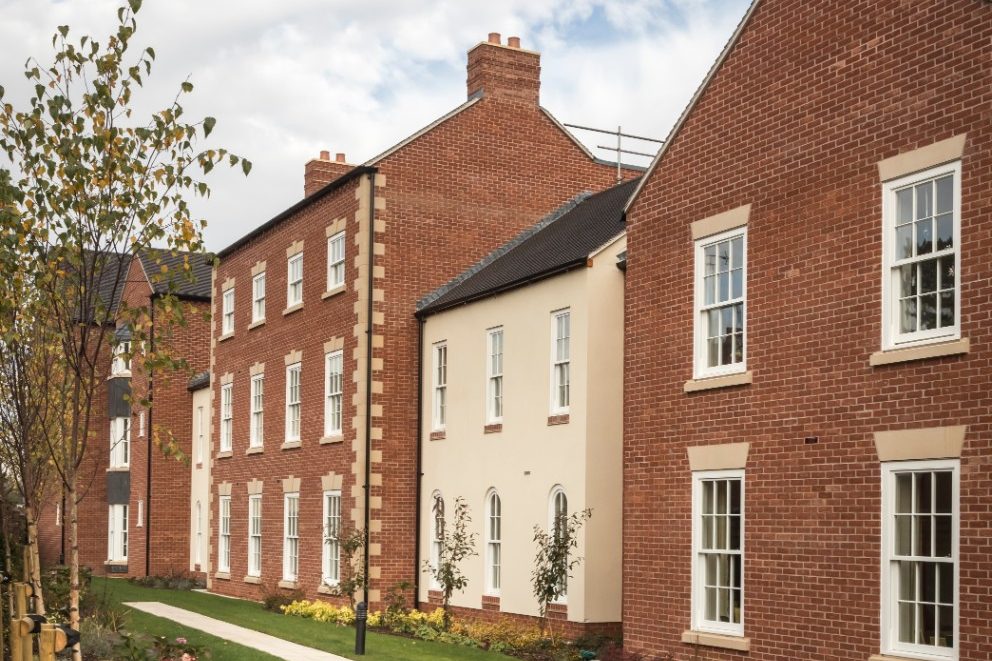 Row of modern new houses made with Porotherm blockwork