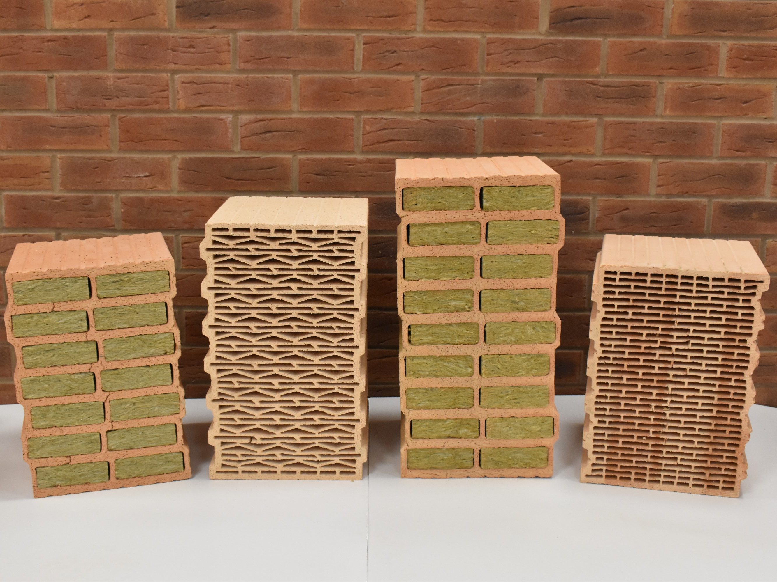 Range of Porotherm clay blocks against brick background