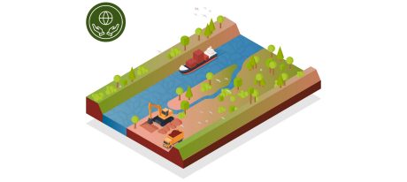 Illustration of clay being extracted from riverbank