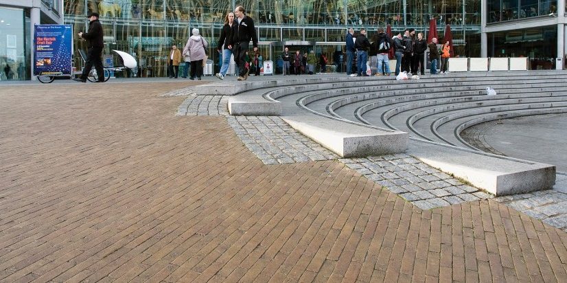 Haugue Cream Block Paving in Public Setting