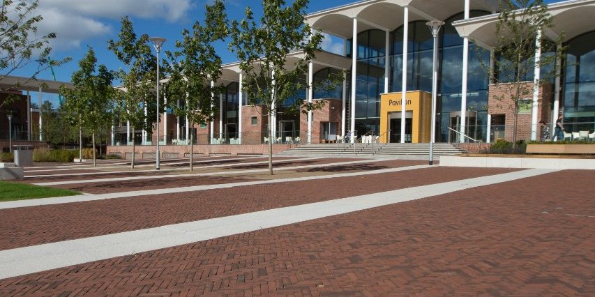 University campus with paved landscape