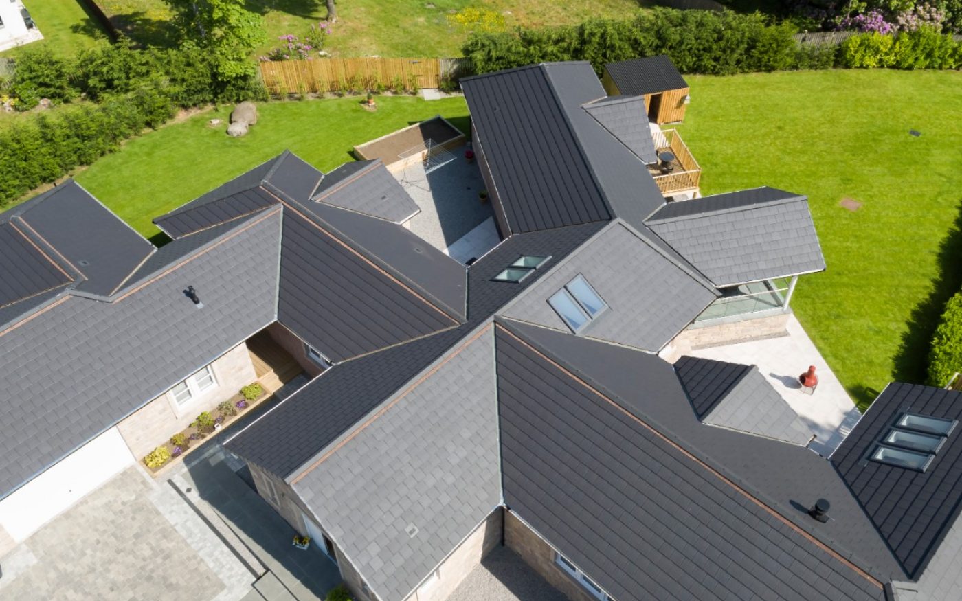 Aerial view on clay tile roof
