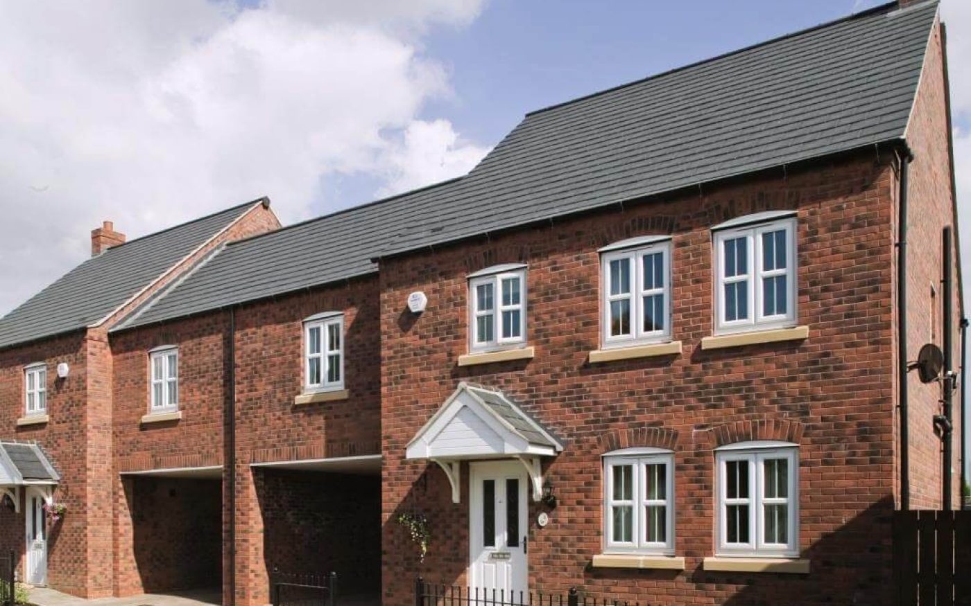 Modern housing development with slate roof tiles