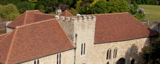 Renovated historical church roof using clay tiles