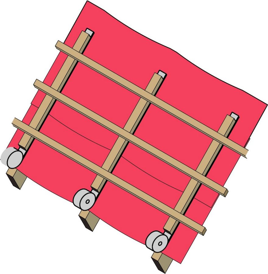 digital render of a section underneath a roof showing rafters