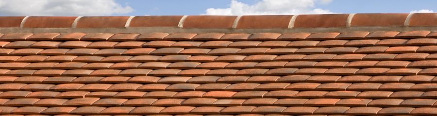 Red roof tiles against a blue sky