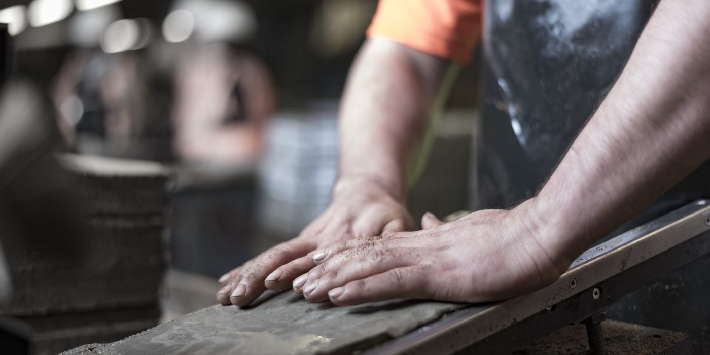 Manual roof tile production at Ewhurst production plant in UK.