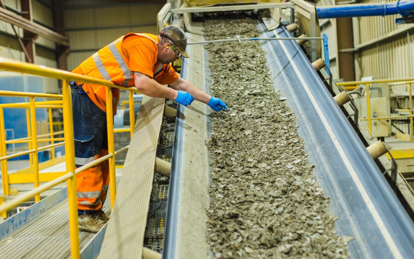 Clay being processed in factory