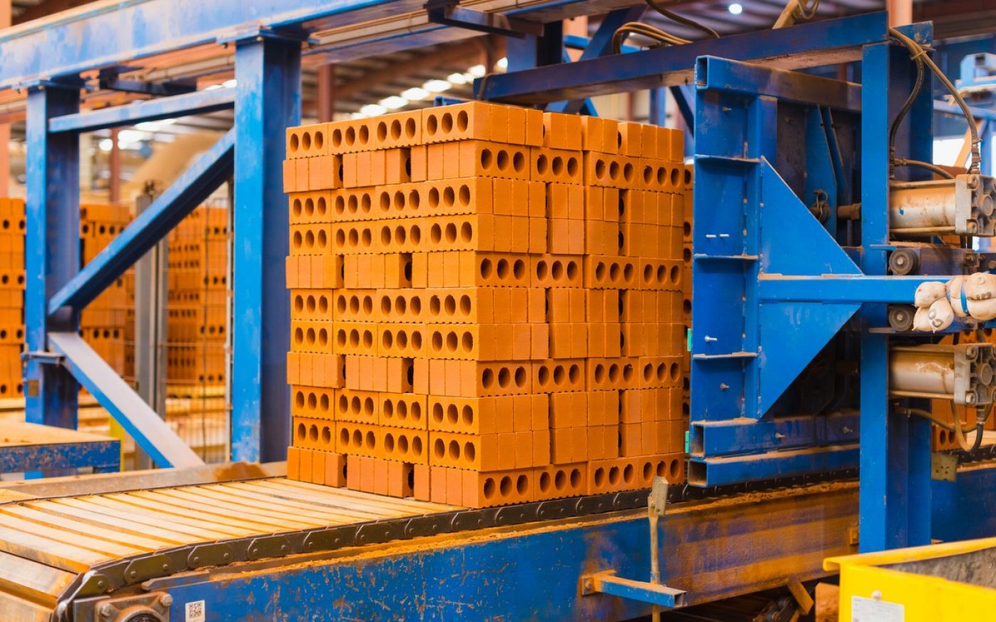 Fired bricks on production line