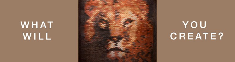 What will you create? Clay pavers arranged to create lion artwork