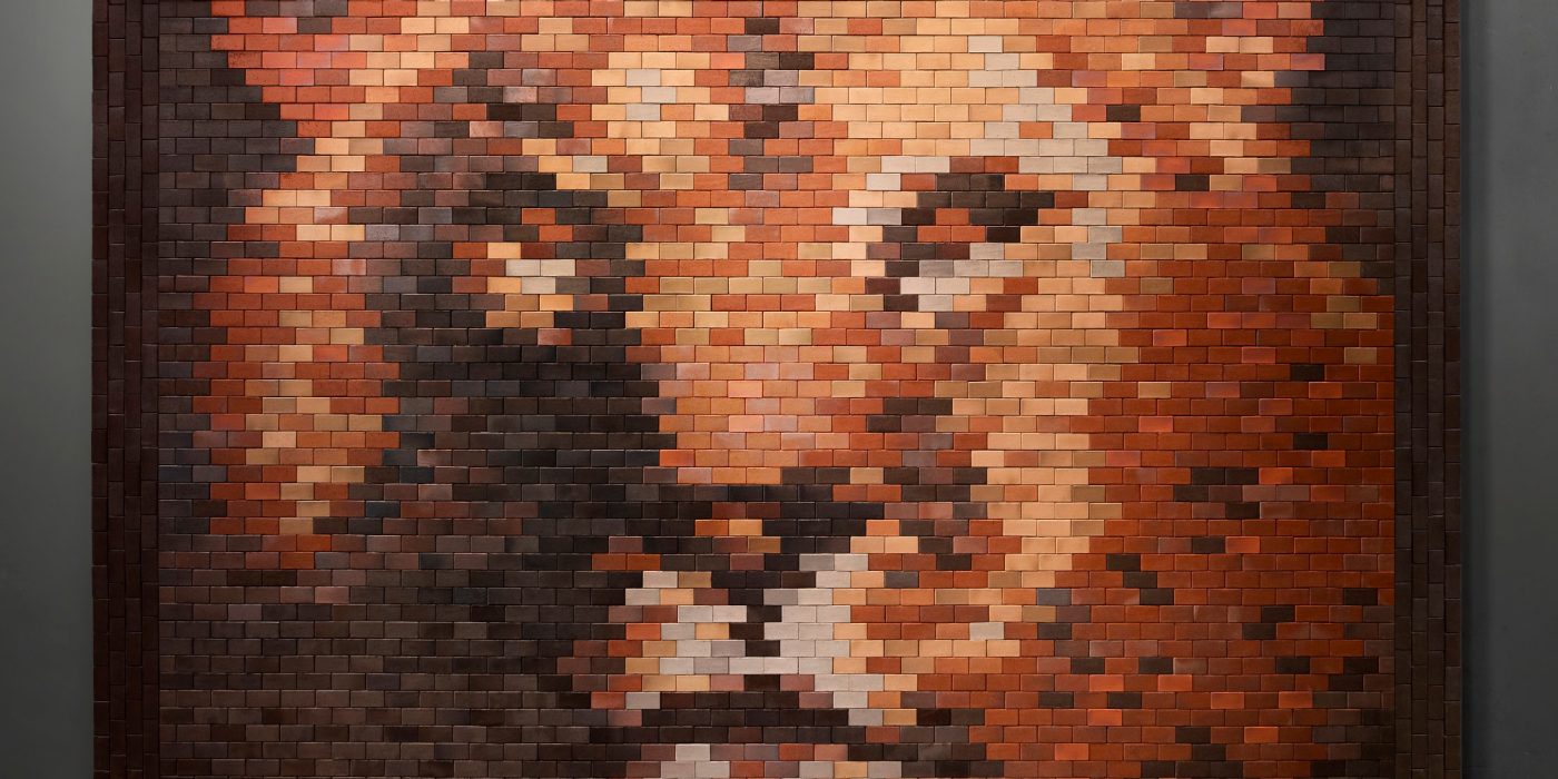 Clay paving arranged in lion artwork